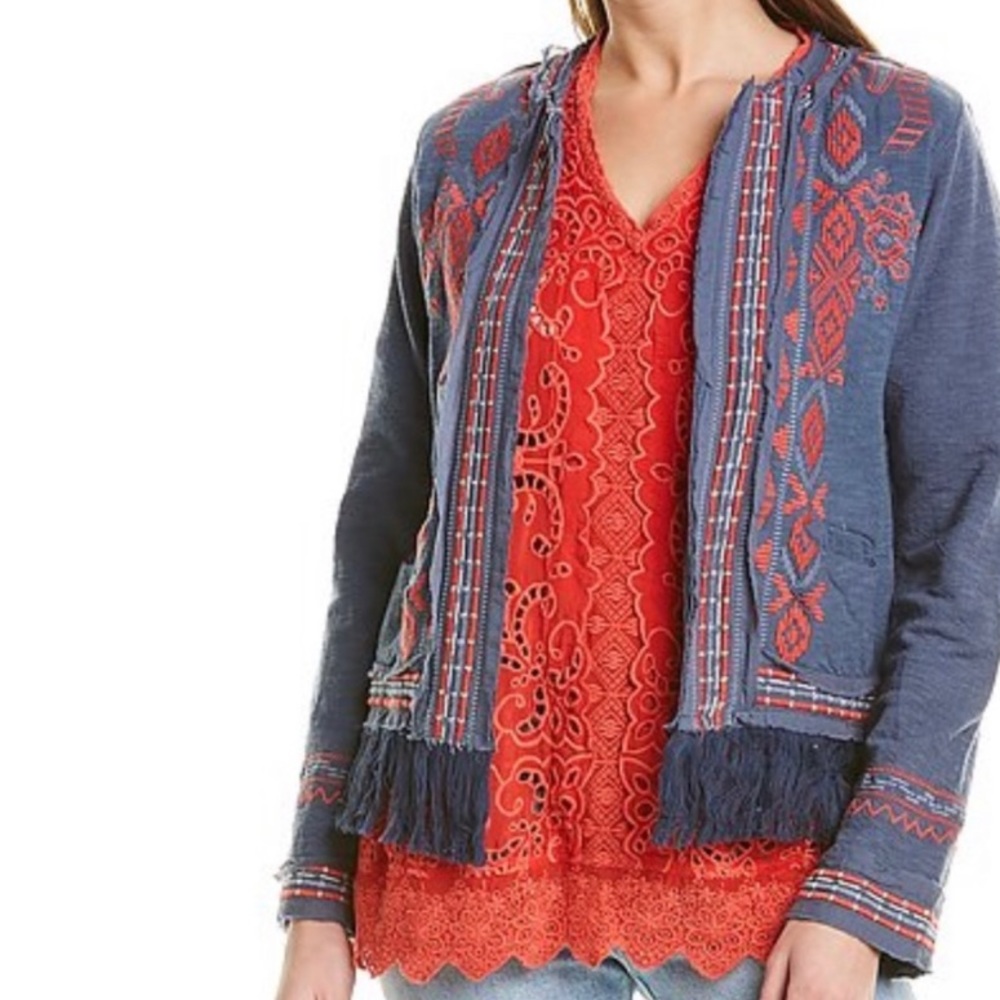 NWT JOHNNY WAS Yatzil Fringe Jacket Embroidered